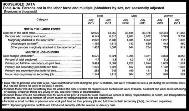Breakdown of Noninstitutional Civilian Population Not in Labor Force August 2011